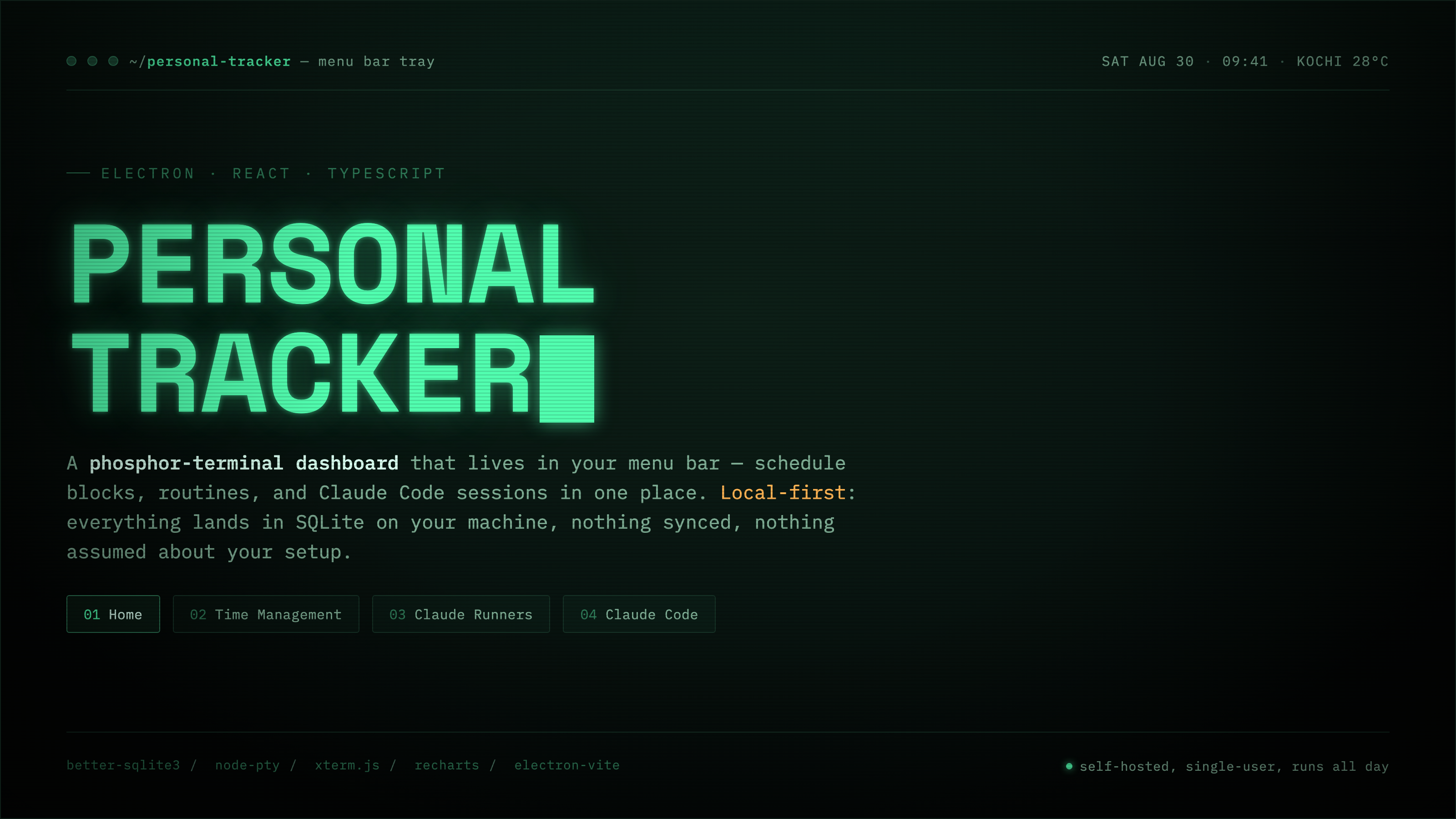 Personal Tracker app screenshot